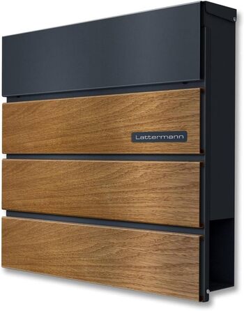 Поштовий ящик Metzler Anton антрацит з дерев'яною текстурою, настінний, з відділенням для газет та гравіюванням імені