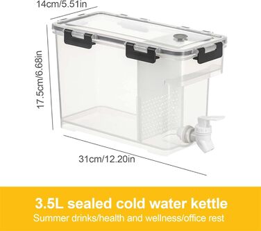 YGHQAP Plastic Drink Dispenser, 3.5L Drink Cooler with Spigot, Iced Juice, Lemonade Dispenser, Perfect for Refrigerator, Fruit Tea Pot