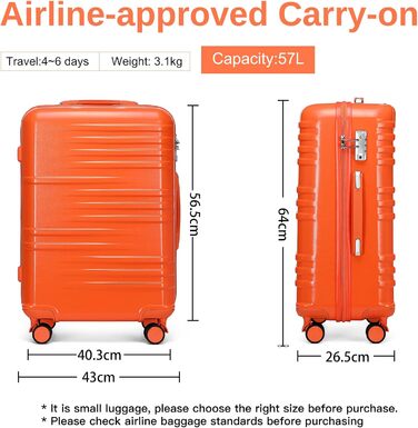 Чемодан British Traveller для ручної поклажі, середній, 64*43*26.5 см, з TSA-замком, ABS+PC, помаранчевий