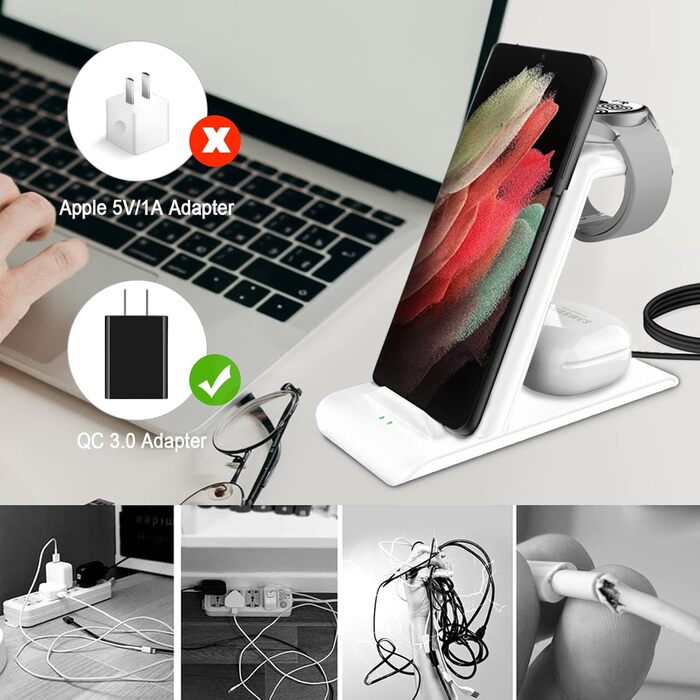 Бездротовий зарядний пристрій 3-в-1 SPGUARD для Samsung Galaxy Watch 8/Classic/Ultra/7/6/5, S25/S25+/S25 Edge/Ultra, Z Flip 7/FE, Z Fold 7, Buds 3 Pro/2