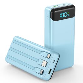 Power Bank Enerwow 27000mAh з USB-C кабелем, 4 порти, LED-дисплей, для iPhone та інших пристроїв (P300C, Синій)