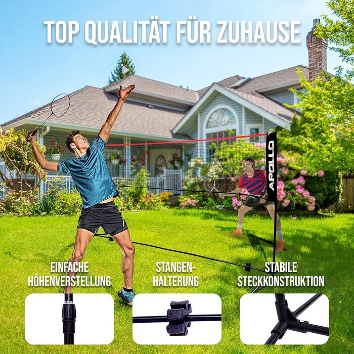Apollo Adjustable Badminton & Volleyball Net Set - 300cm, 400cm, 500cm - Indoor/Outdoor