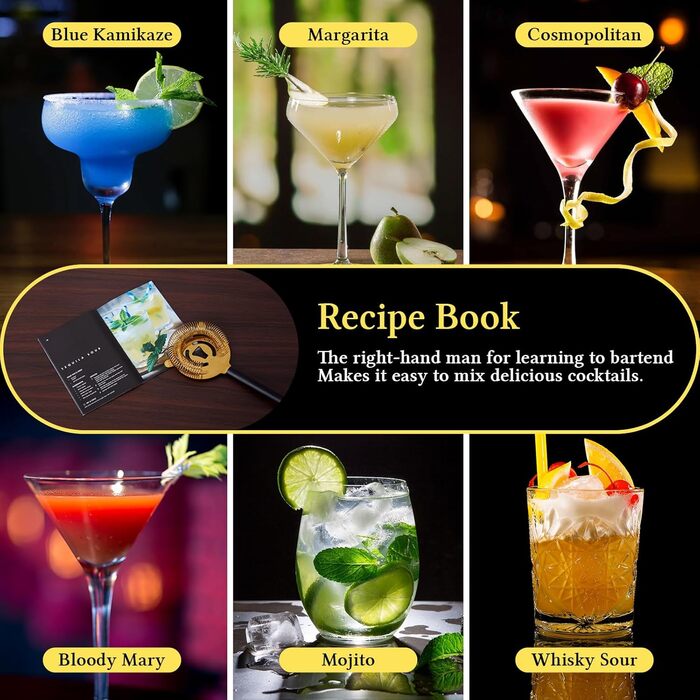 Коктейльний набір 14 предметів з підставкою, 700 мл, золотий – для барменів та початківців