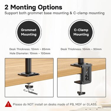 Кріплення для монітора Redbat з відділенням для ноутбука, Dual Screens, повністю регульоване для LCD LED екранів 13-32 дюймів до 8 кг та ноутбуків до 16 дюймів, нахил, поворот та обертання, 2 способи кріплення