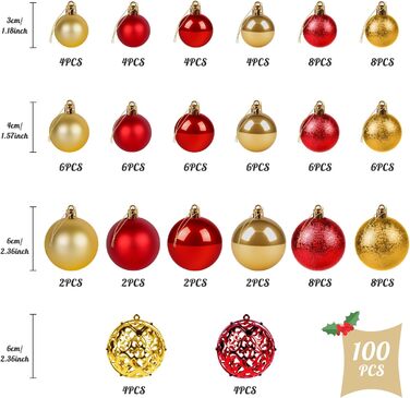 Набір прикрас на ялинку: новорічні кулі Рожево-золоті, 100 шт., різні розміри (3см, 4см, 6см), пластик