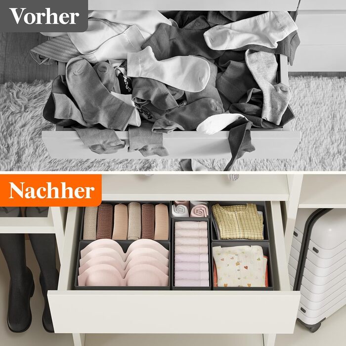 Lifewit Drawer Organizer Set, Closet Wardrobe Organizer Changing Table Drawer Organization System for Wardrobe Bedroom for Clothes, Children's Clothes, Socks, Underwear, Grey (Grey, 8)