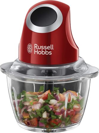 Russell Hobbs Mini Electric Chopper [Glass Bowl with Storage Lid] Desire Red (500ml, Vegetable Chopper, Mixer, Multi- & Universal Chopper for Vegetables, Fruit & Meat) 24660-56 Mini Chopper