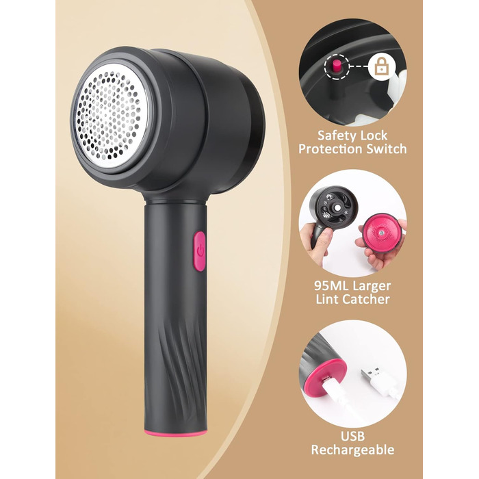 Електричний видалення ворсу LtYioe - портативний пристрій для видалення ворсу з USB-зарядкою, з магнітним кріпленням, потужний, для різних тканин (рожевий)