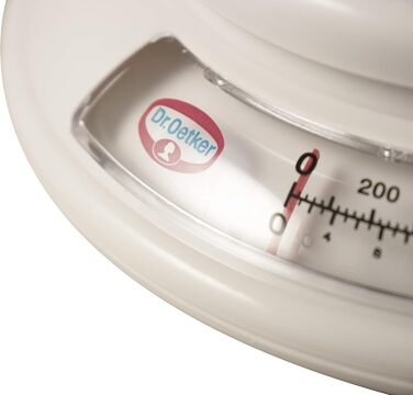 Dr. Oetker 1531 Baking Scale Ø 17 cm, analog kitchen scale (color: white) & measuring and mixing jug 2.2 L, measuring jug with different measuring scales (color: Red/Transparent), quantity: 1 piece