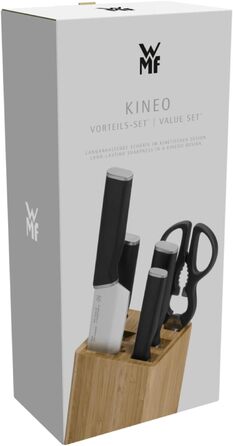 Набір ножів WMF Kineo з бруском для ножів, 6 предметів, Made in Germany, бамбуковий брусок, нержавіюча сталь, кухоні ножі