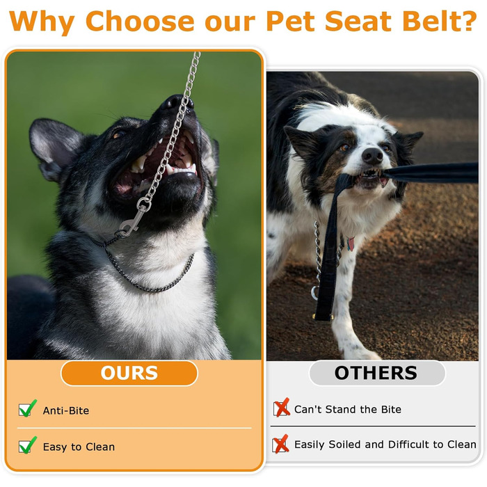 Нашийник для собак з кріпленням до авто, безпечний поводок-ремень, нержавіюча сталь 304, 105 см