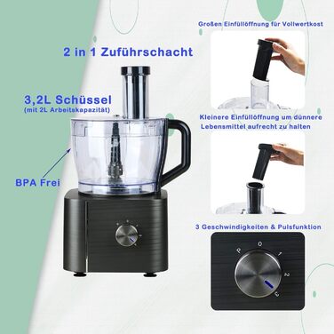 TopStrong кухонний комбайн 1100 Вт, багатофункціональний, 11 в 1, подрібнювач, чаша 3,2 л, блендер 1,5 л, шинкування, цитрус-прес, тістоміс, сірий
