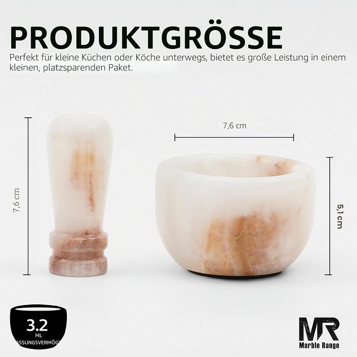 Ступка з товкачем з натурального білого мармуру (White Onyx), 7.6 см — ручна млинова ступка для часнику, спецій та трав, кухонний аксесуар