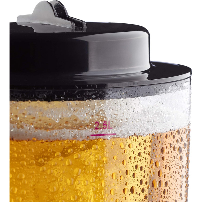 Диспенсер для пива Relaxdays з краником, 50 x 23 x 18 см, об'єм 2,5 л, прозорий, чорний, 2,5 літри