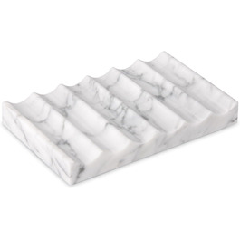 Склянка для мила з мармуру з отвором Carrara: прямокутна, хвиляста, самостійно спорожняється, для ванної кімнати та кухні