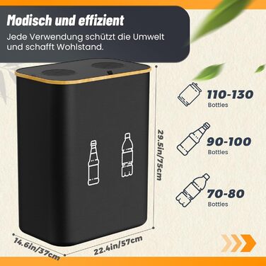 160L Laundry Basket with 2 Compartments, Deposit Bottle Collection Container with Lid, Container for Deposit Bottles & Glass & Paper Waste Collection, Deposit Bottle Container Bamboo with Bag, must have