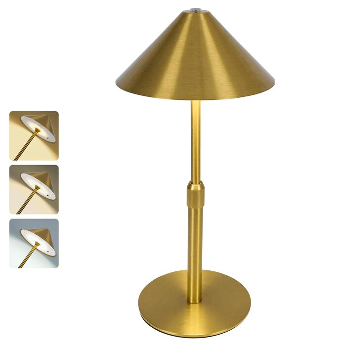 Нічник бездротовий акумуляторний Wiederaufladbare для вітальні, спальні, їдальні - Gold (латунь) з лампочкою, димуванням, сенсорним керуванням, 3-в-1