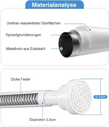 Телескопічна штанга для карнизів та душової кабіни без свердління, 79-195 см (біла)