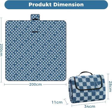 Плед для пікніка Oak & Tea 200x200 см, водонепроникний, ізолюючий, XXL, складний килимок для пляжу та кемпінгу, з міцного Оксфорду (джинсово-синій)