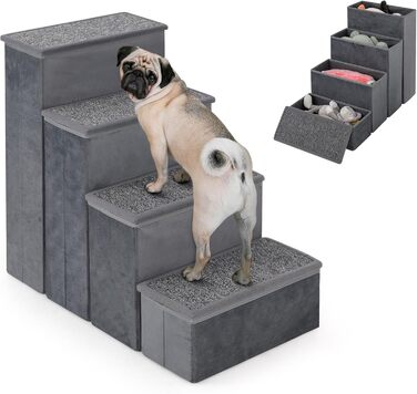 Сходинки для собак SOARS: складана пандус для домашніх тварин з місцем для зберігання, антиковзкі, до 50 кг, для собак та котів, під ліжко/диван (сірий, 38 x 65 x 58 см)