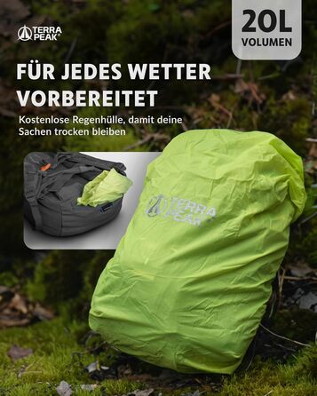 20L Flex 20 Premium Wanderrucksack (small) with back ventilation, hydration system & rain cover - Trekking backpack made of breathable 3D Air Mesh Polyester - Outdoor daypack with hip belt (Gray)