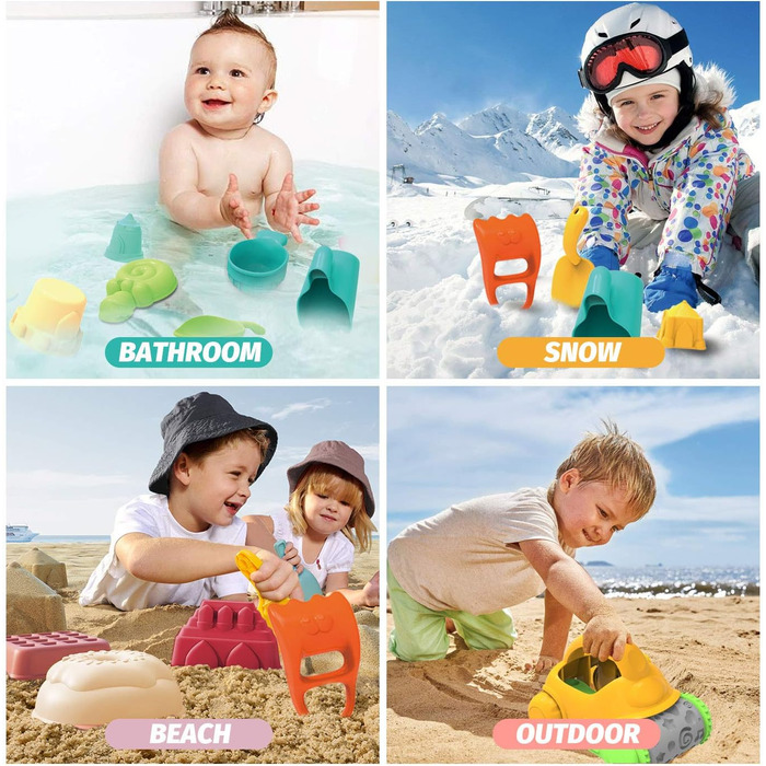JoyGrow Kids Sand Toys, Beach Toy Set in Reusable Mesh Bag, Water Toys with Shovels and Buckets, Sandbox Bucket Animal Molds, Bath Toys for Boys and Girls