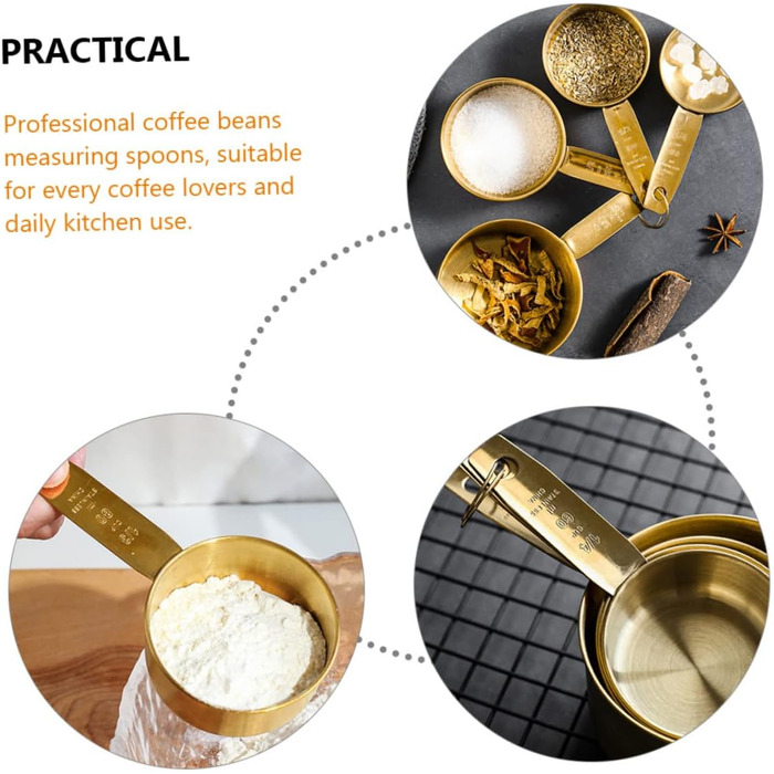 5-Piece Stainless Steel Measuring Spoons, Micro Scoop for Dry Food, Micro Spoon, Coffee Spoon, Measuring, Magnetic Measuring Spoons, Teaspoons, Golden Stainless Steel, 4 Pieces * 5