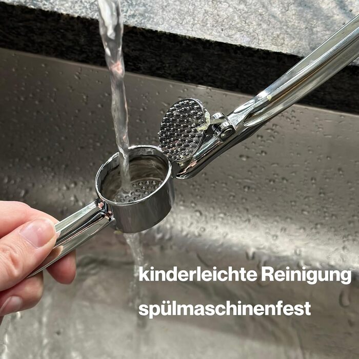 Прес для часнику з нержавіючої сталі - міцний та ергономічний, для зручного подрібнення часнику. Виготовлений з масивного цинкового лиття, підходить для миття в посудомийній машині.