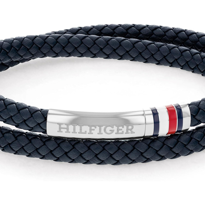Браслет чоловічий Tommy Hilfiger з плетеного шкіри подвійний – коричневий, чорний або синій
