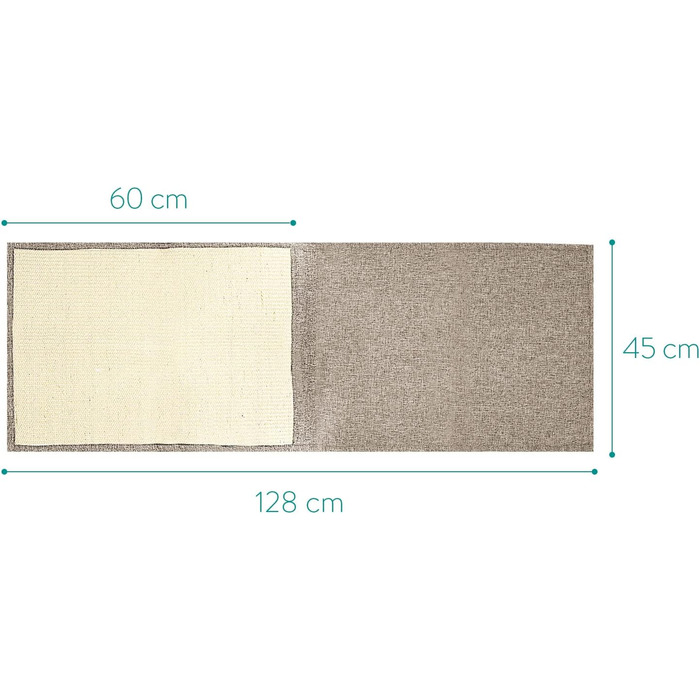 Navaris Cat Scratch Mat Scratch Protector Sofa - with 2 compartments - 128 x 45 cm Sisal Scratch Rug for Cat - Couch Cat Scratch Mat - also for Dogs (Light Brown - White)