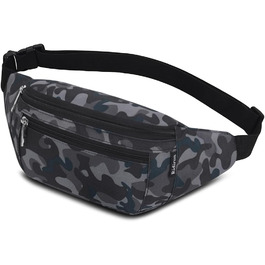 Чоловіча та жіноча поясна сумка-бананка, водонепроникна, для спорту, подорожей та активного відпочинку (камуфляж чорний)