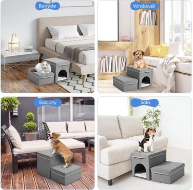 Сходинки для собак MINENICE - 2 шт., складані, з ящиками для зберігання, для маленьких собак, для диванів та ліжок