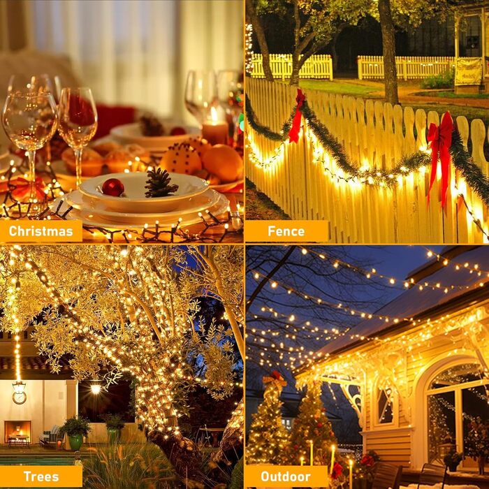 Гірлянда світлодіодна святкова, 30м, 300 LED, з таймером, 8 режимів, водонепроникна, зелений кабель, тепле біле світло, для декору, вечірок, саду, на різдво