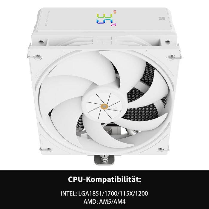 Thermalright Assassin X 120R Digital White - кулер для CPU з цифровим дисплеєм, 4 теплові трубки, PWM вентилятор, підтримка AM5 та Intel LGA1700/1851/1150/1151/1200