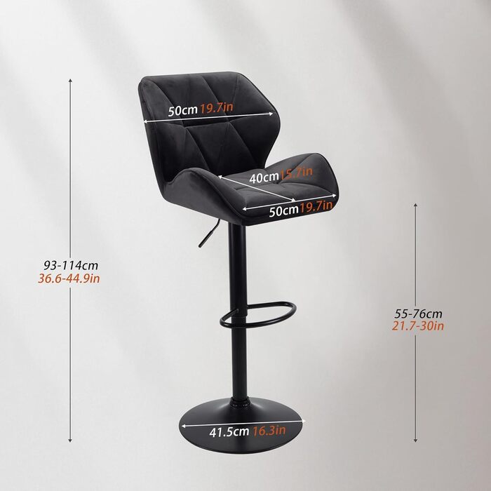 WangPangzi Adjustable Bar Stools 2-Pack with Backrest - Padded Leatherette & Steel Kitchen Bar Chairs with Footrest - for Counter Height, Kitchen, Hotel, Bar Use (Black)