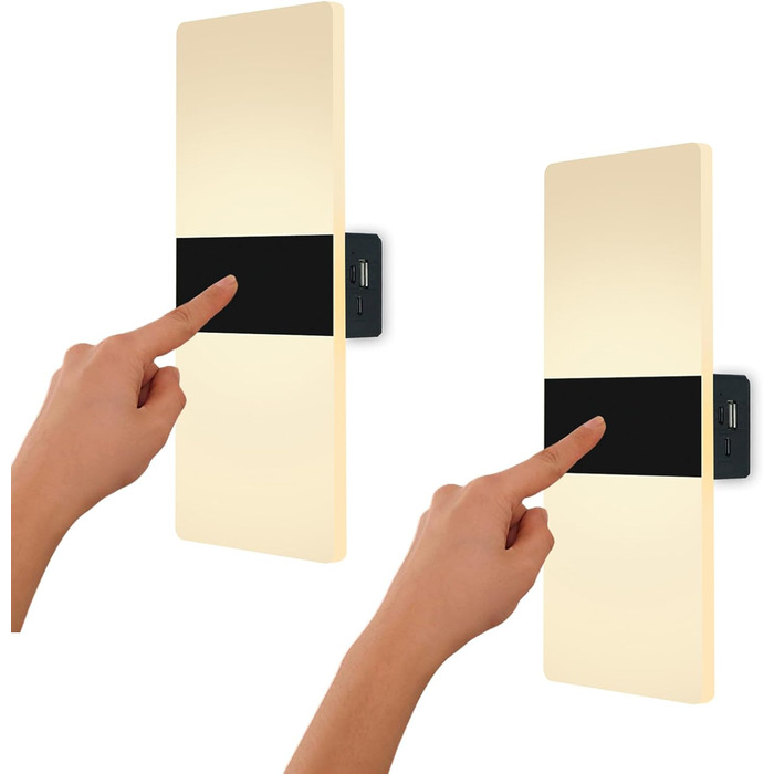 LED-стінні світильники VOMI з датчиком руху, акумуляторні, бездротові, з USB-зарядкою, 4000mAh, для дому, коридору, сходищ, 2 білі світла (сенсорне керування, 3000K)