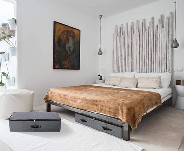 Складана коробка для зберігання під ліжком з ручкою, блискавкою, для ковдр, одягу, постільної білизни, 90×42×18 см, чорно-сіра