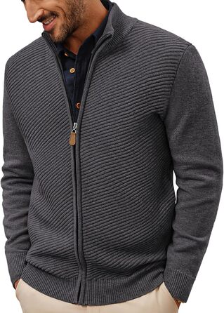 Кардиган чоловічий PJ PAUL JONES з блискавкою та стійким коміром, великий в'язання (M, антрацитний сірий)
