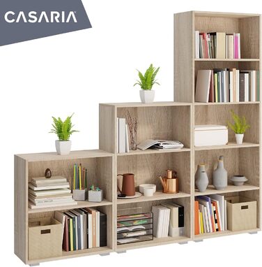 Книжкова шафа Casaria Vela 5 полиць 190x60x28 см, регульовані полиці, відкрита, дуб, для офісу та вітальні