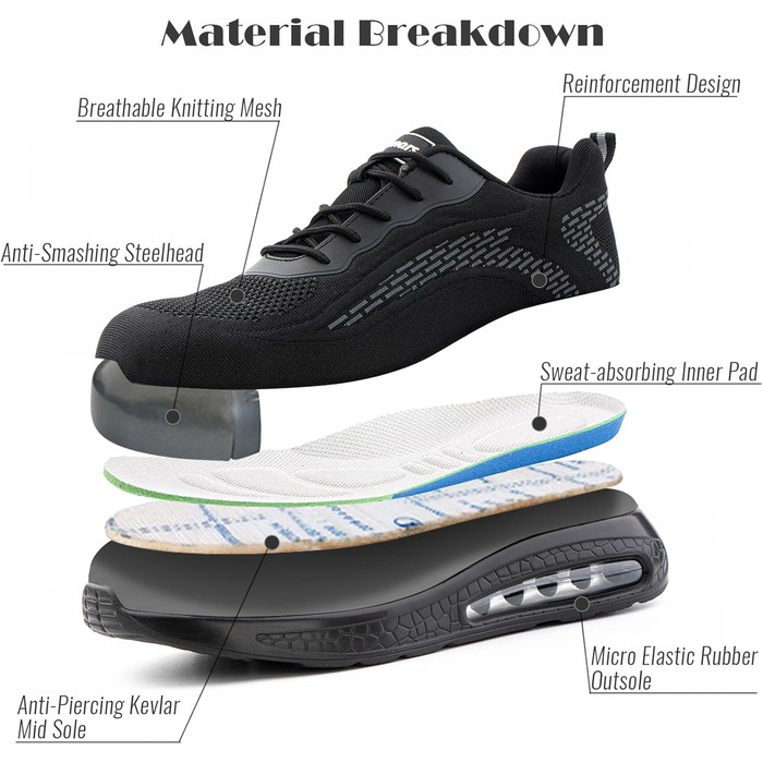 Робочі черевики Hitmars Unisex з автоматичним замиканням, розмір 36-46 (сірий, 46 EU)