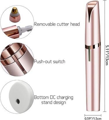 Електричний тример для брів та обличчя для жінок, безболісний, з гребінцем, білий/рожеве золото