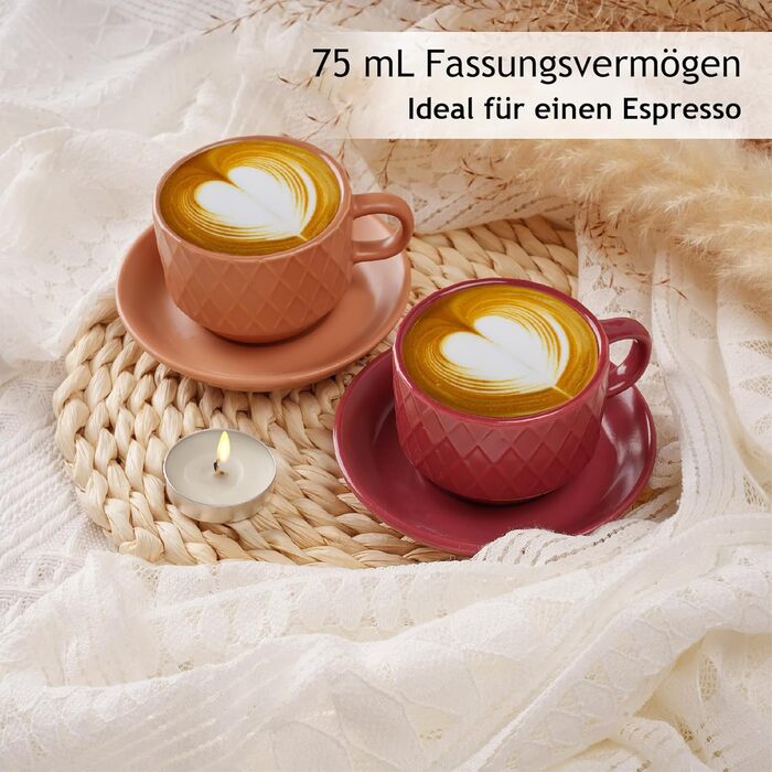 MIAMI – 6 x 75 ml Espresso Cups/Espresso Cup Set with Stand Stoneware Ceramic - Palmanova Collection (Magma)