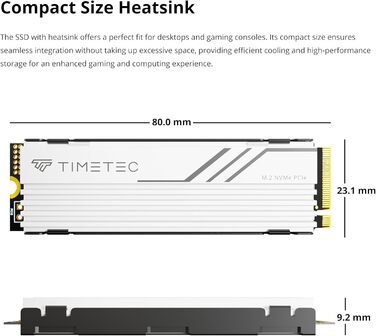 SSD Timetec PCIe 4.0 1TB для ігор з NVMe Phison E27T, M.2 2280, 2000 TBW, 7400/6100 MB/s (з радіатором)