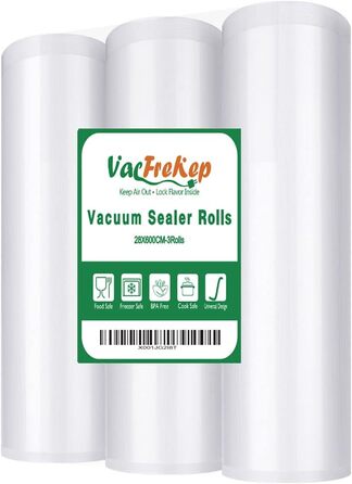 VacFreKep 3 Rolls of Foil 28x600cm Vacuum Rolls for Food, BPA-Free Vacuum Bags Sous Vide Bags Foil for Vacuum Sealers and Foil Welding Devices Suitable