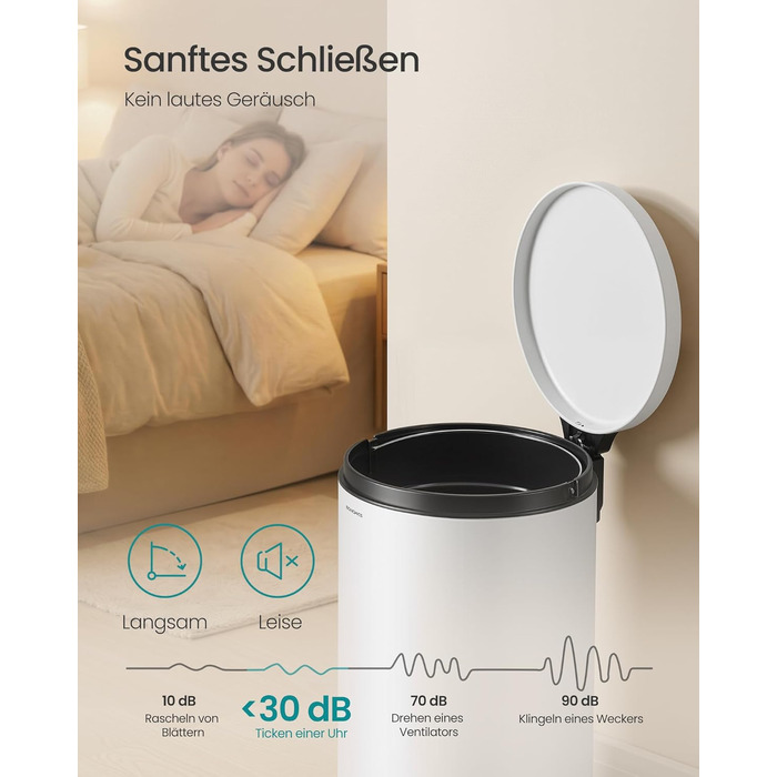 Сміттєвий відер SONGMICS для кухні з кришкою та системою Soft-Close, білий, 30 л