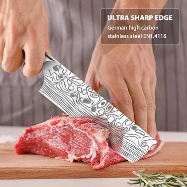 Набір японських ножів MOSFiATA: Накірі 7 та 5,5 дюймів (EN.4116), ніж для приготування їжі, кухонний ніж, ніж для овочів з піхвою, подарункова упаковка та серветка