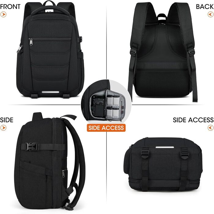 Рюкзак для фотокамери RAINSMORE – великий рюкзак для фотокамери, сумісний з Nikon, Canon, Sony, з відділенням для ноутбука 15.6 дюймів, чорний