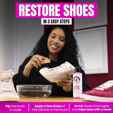 Pink Miracle Shoe Cleaner, Textile Cleaning Solution including Shoe Brush, suitable for Leather, White Fabrics, Nubuck Leather, Golf Shoes, Basketball Shoes, Boots, Sandals, Household and Car Seats, 227 g