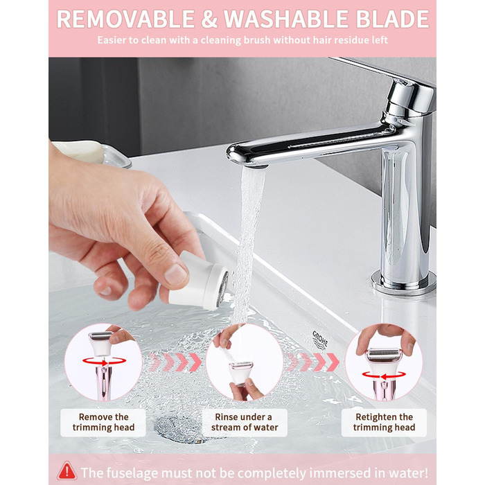 Електричний жіночий тример 5-в-1 для тіла, бікіні, брів та носа, з USB-станцією, білий (Рожевий)