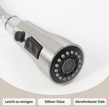 Чорний кухонний змішувач SEMANEY з витяжною лійкою, 3 функції, поворотний на 360°, з нержавіючої сталі (щіткова обробка)